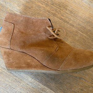 TOM's Camel Suede Wedge Bootie